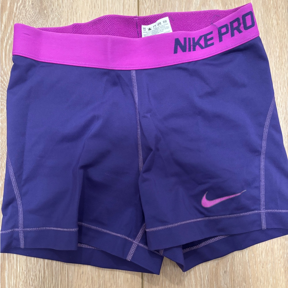 Nike Pro Purple Workout Bike Shorts with Pink Waistband